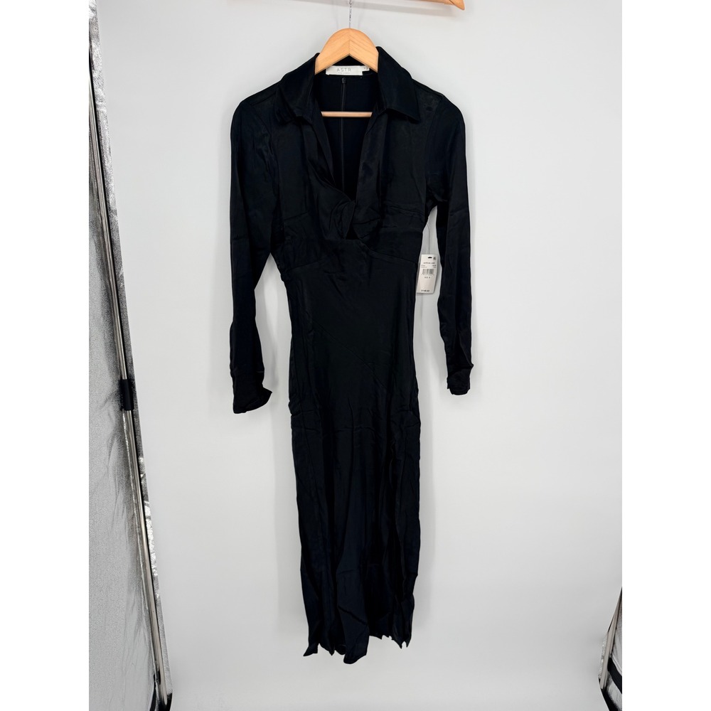 ASTR the Label Midi Dress S Black Collared Long Sleeve‎ Dark Romance Chic